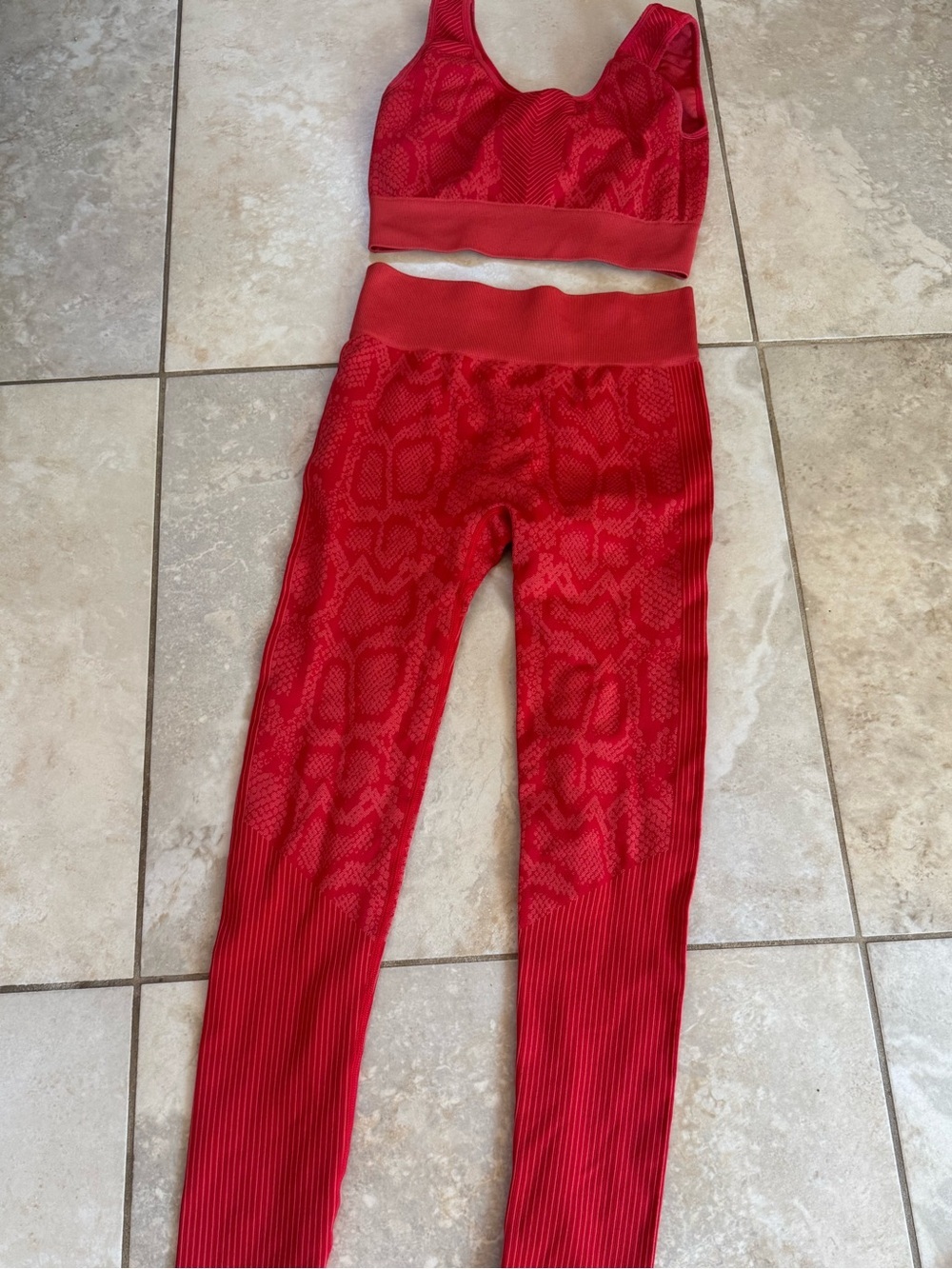 Beach Riot Red Snakeskin Sports Bra Legging Set S